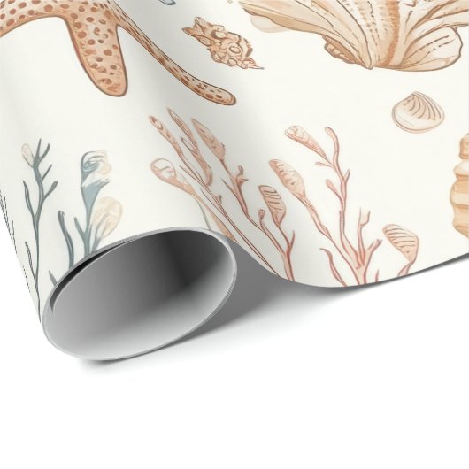 Rustikale Küste - Muscheln, Starfish, Riff (32) Geschenkpapier (Rolleneckpunkt)