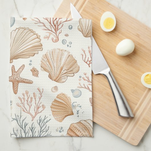 Rustikale Küste - Muscheln, Starfish, Riff (32) Geschirrtuch (Viertel Falte)