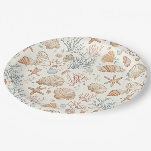 Rustikale Küste - Muscheln, Starfish, Riff (32) Pappteller (Schrägansicht)