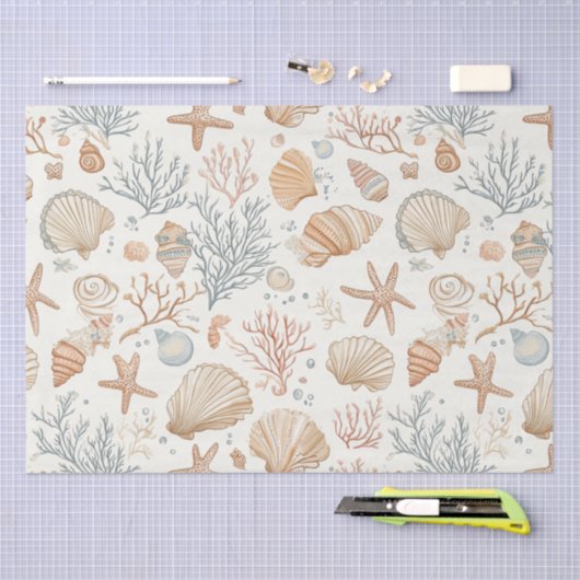 Rustikale Küste - Muscheln, Starfish, Riff (32) Seidenpapier (Handwerk)