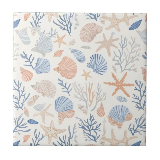 Rustikale Küste - Muscheln, Starfish, Riff (34) Fliese (Vorderseite)