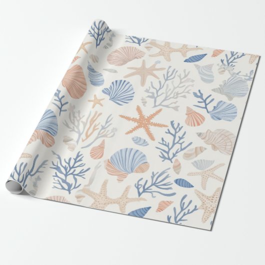 Rustikale Küste - Muscheln, Starfish, Riff (34) Geschenkpapier (Ungerollt)
