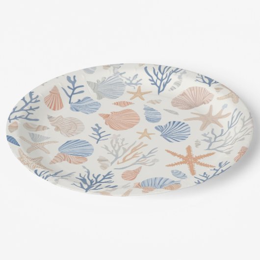 Rustikale Küste - Muscheln, Starfish, Riff (34) Pappteller (Schrägansicht)