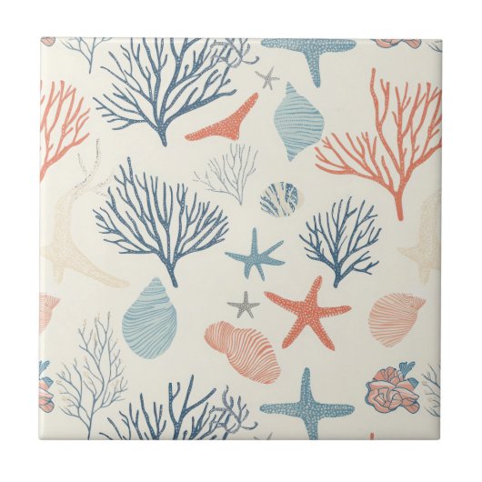 Rustikale Küste - Muscheln, Starfish, Riff (35) Fliese (Vorderseite)