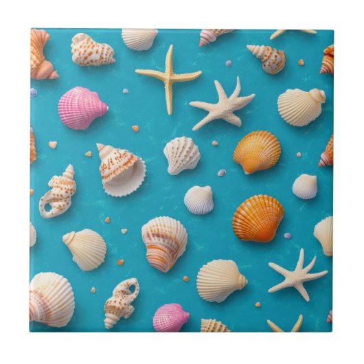Rustikale Küste - Muscheln, Starfish, Riff (3) Fliese (Vorderseite)