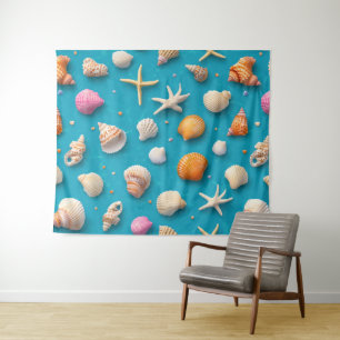 Rustikale Küste - Muscheln, Starfish, Riff (3) Wandteppich