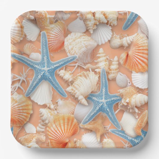Rustikale Küste - Muscheln, Starfish, Riff (4) Pappteller (Vorderseite)