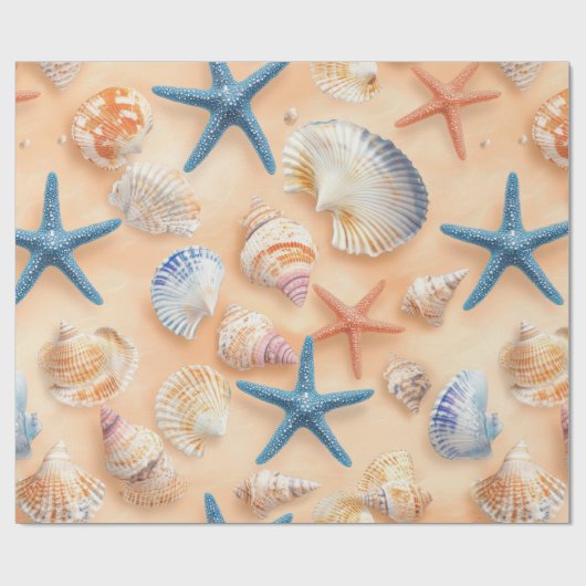 Rustikale Küste - Muscheln, Starfish, Riff (6) Geschenkpapier (Flach)