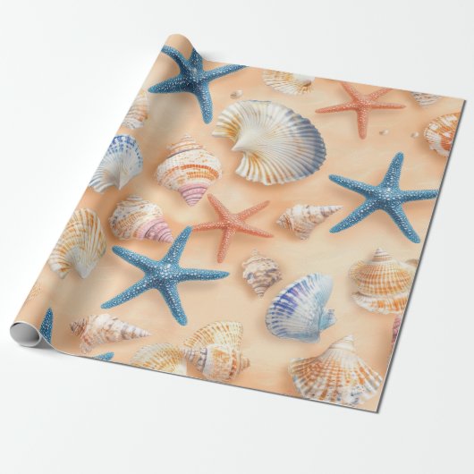 Rustikale Küste - Muscheln, Starfish, Riff (6) Geschenkpapier (Ungerollt)