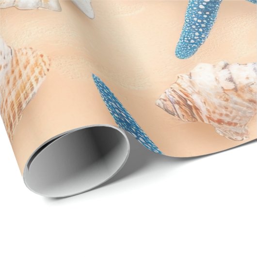 Rustikale Küste - Muscheln, Starfish, Riff (6) Geschenkpapier (Rolleneckpunkt)