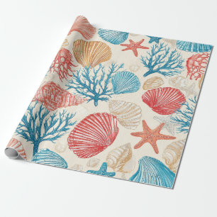 Rustikale Küste - Muscheln, Starfish, Riff (7) Geschenkpapier