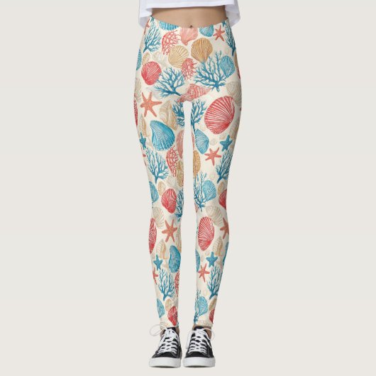 Rustikale Küste - Muscheln, Starfish, Riff (7) Leggings (Vorderseite)