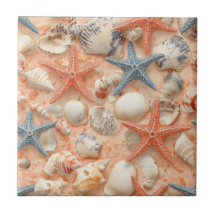 Rustikale Küste - Muscheln, Starfish, Riff (8) Fliese