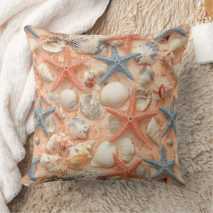 Rustikale Küste - Muscheln, Starfish, Riff (8) Kissen