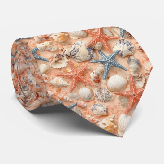 Rustikale Küste - Muscheln, Starfish, Riff (8) Krawatte (Gerollt)