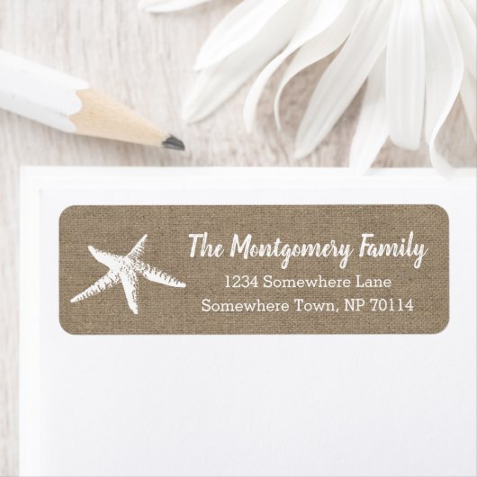 Rustikale Küste Weißer Starfish & Imitate Burlap (Insitu)