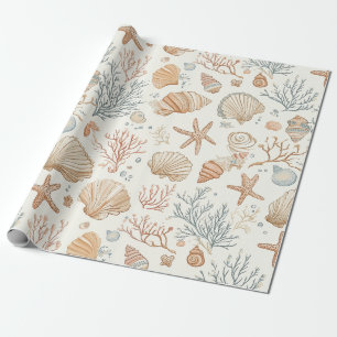 Rustikale Küsten - Muscheln, Seesterne, Riff (32) Geschenkpapier