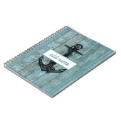 Rustikale Küstenanker heller blauer Name Nautiker Notizblock (Linke Seite)