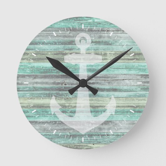 Rustikale Küstendekoration Anker Runde Wanduhr (Vorderseite)