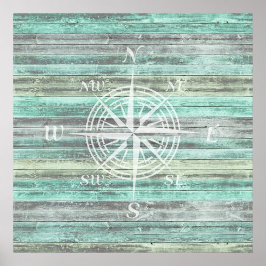Rustikale Küstendekoration Kompass-Rose Poster (Vorne)