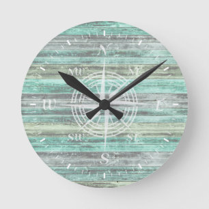 Rustikale Küstendekoration Kompass-Rose Runde Wanduhr