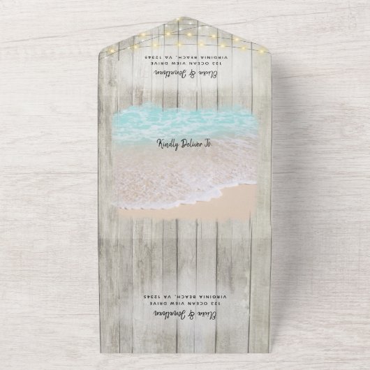 Rustikale Küstendestination Hochzeit All In One Einladung (Außenbereich)