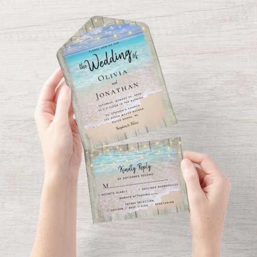 Rustikale Küstendestination Hochzeit All In One Einladung (Abreißen)