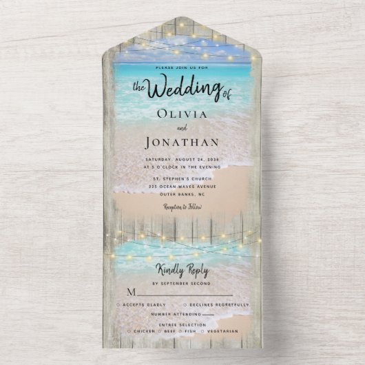 Rustikale Küstendestination Hochzeit All In One Einladung (Innen Boden)