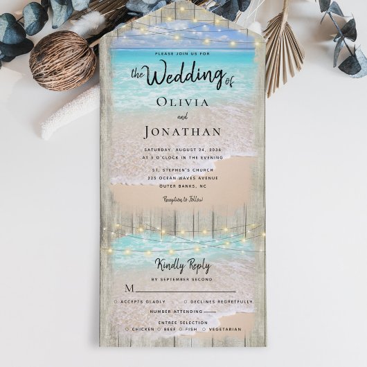 Rustikale Küstendestination Hochzeit All In One Einladung