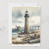 Rustikale Küstenlandschaft Leuchtturm Strand Hochz Einladung (Rückseite)
