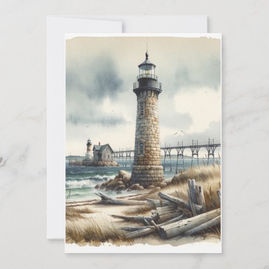 Rustikale Küstenlandschaft Leuchtturm Strand Hochz Einladung (Rückseite)