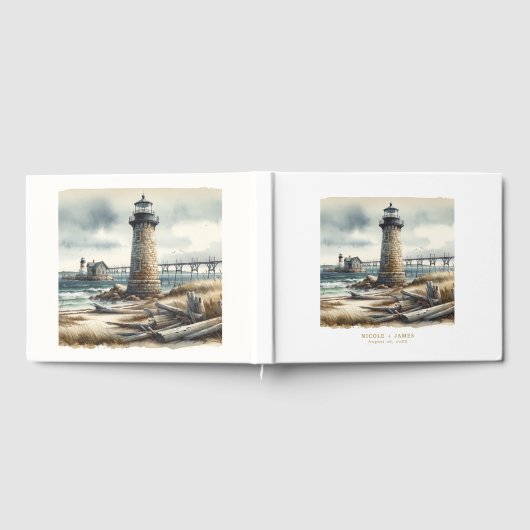 Rustikale Küstenlandschaft Leuchtturm Strand Hochz Gästebuch (Voll)