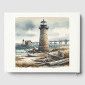 Rustikale Küstenlandschaft Leuchtturm Strand Hochz Gästebuch (Rückseite)