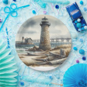 Rustikale Küstenlandschaft Leuchtturm Strand Hochz Pappteller (Party)