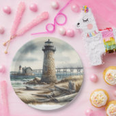 Rustikale Küstenlandschaft Leuchtturm Strand Hochz Pappteller (Party)