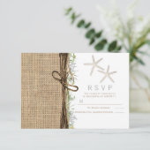 Rustikale Küstenstrasse Starfish Burlap Wedding RS Einladung (Stehend Vorderseite)