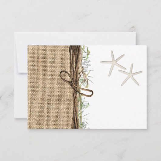 Rustikale Küstenstrasse Starfish Burlap Wedding RS Einladung (Rückseite)