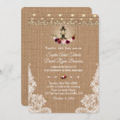Rustikale Lace Burlap Lantern String Lights Hochze Einladung (Vorne/Hinten)