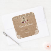 Rustikale Lace Burlap Lantern String Lights Hochze Quadratischer Aufkleber (Umschlag)