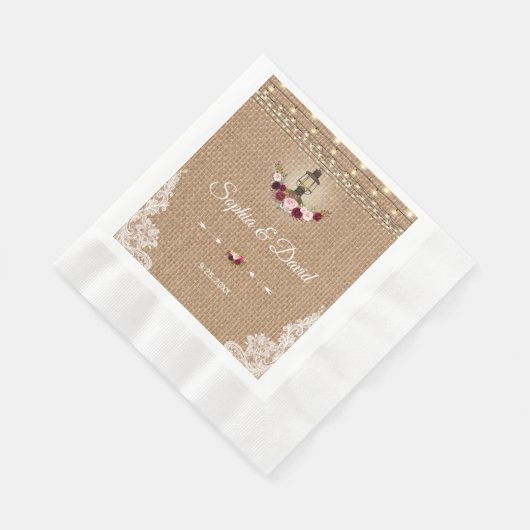 Rustikale Lace Burlap Lantern String Lights Hochze Serviette (Ecke)