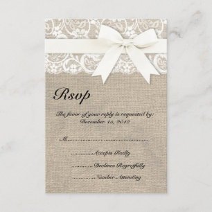 Rustikale Lace Burlap Look RSVP Karte weiß auf Wei