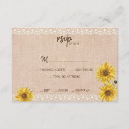 Rustikale Lace & Burlap Sonnenblumen Hochzeitkarte RSVP Karte