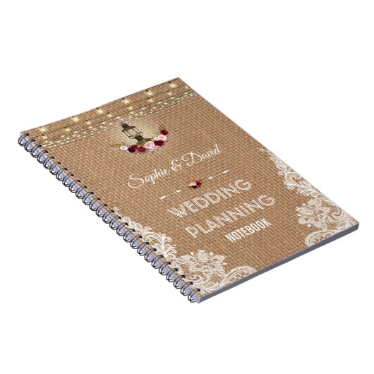 Rustikale Lace Burlap String Lights Hochzeitsplane Notizblock (Rechte Seite)
