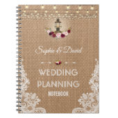 Rustikale Lace Burlap String Lights Hochzeitsplane Notizblock (Vorderseite)