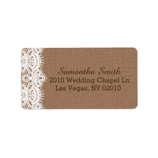 Rustikale Lace Burlap Wedels Labels Adressaufkleber (Vorne)