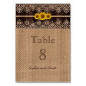 Rustikale Lace Burlap Wood Wedding Tischnummer (Vorderseite)