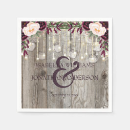 Rustikale Lace Jar Wood & String Lights Hochzeit Serviette