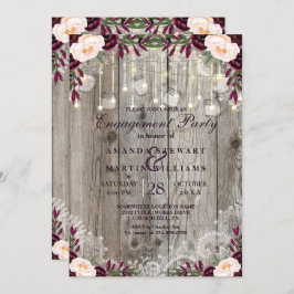 Rustikale Lace Jar Wood & String Lights Verlobung Einladung