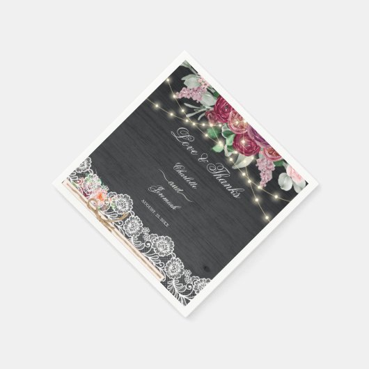 Rustikale Lace Mason Jar String Lights Hochzeit Serviette (Ecke)