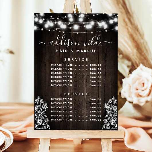 Rustikale Lace Wood String Lights Business Price L Menükarte